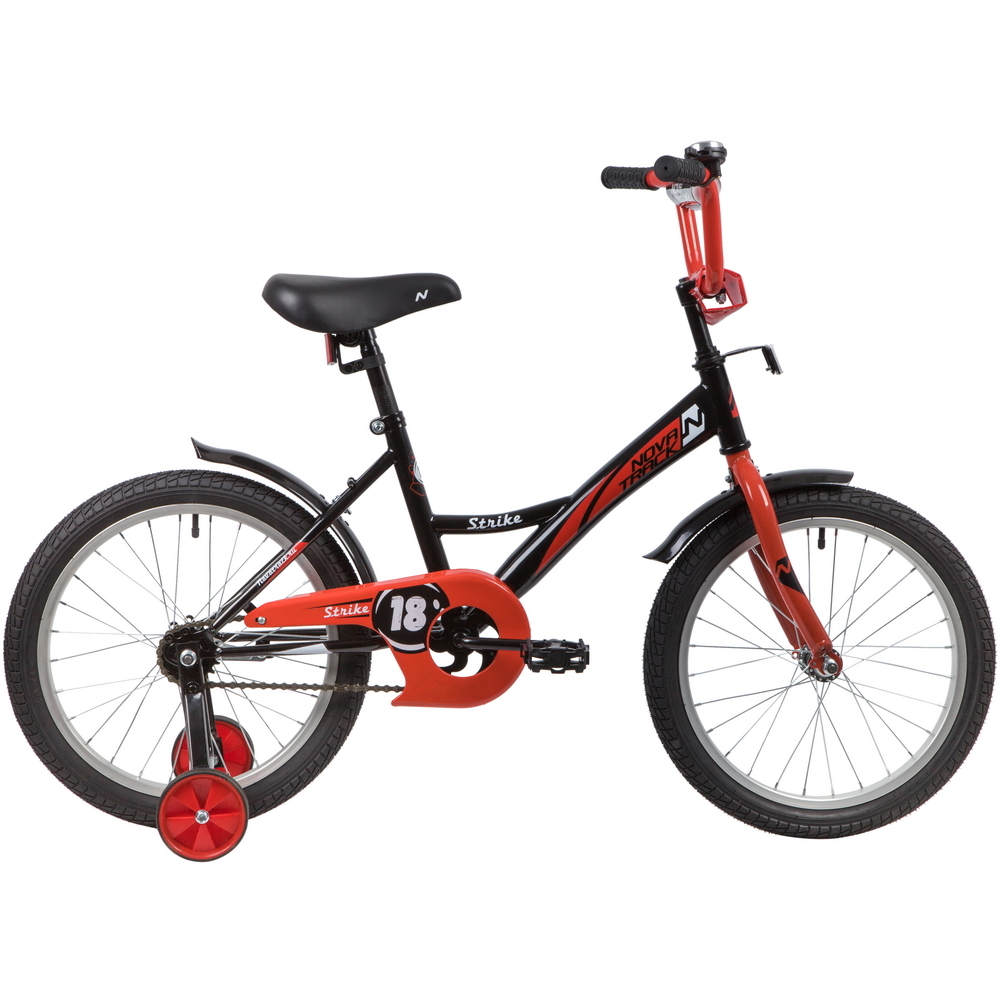 Велосипед 18 детский Novatrack Strike (2020) количество скоростей 1 рама сталь 11,5 черный/красный