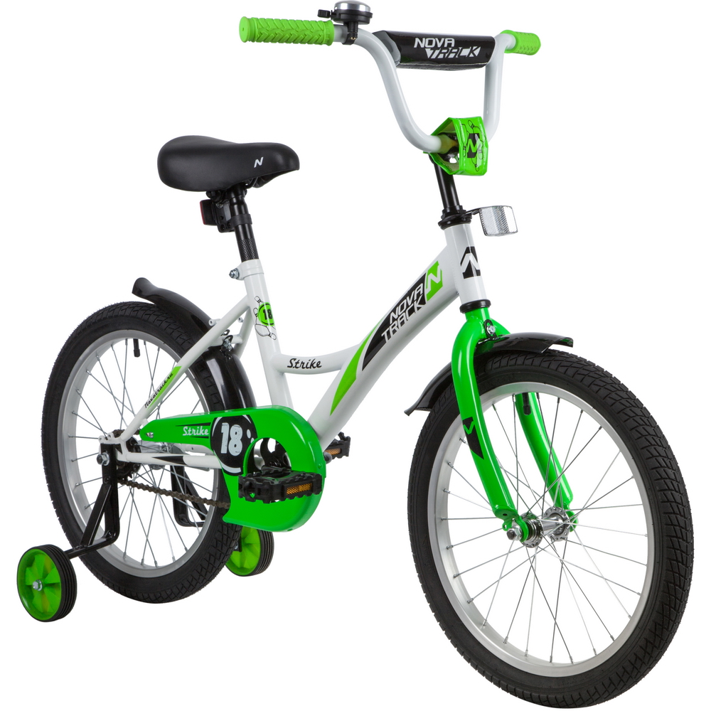Велосипед 18 детский Novatrack Strike (2020) количество скоростей 1 рама сталь 11,5 белый/зеленый