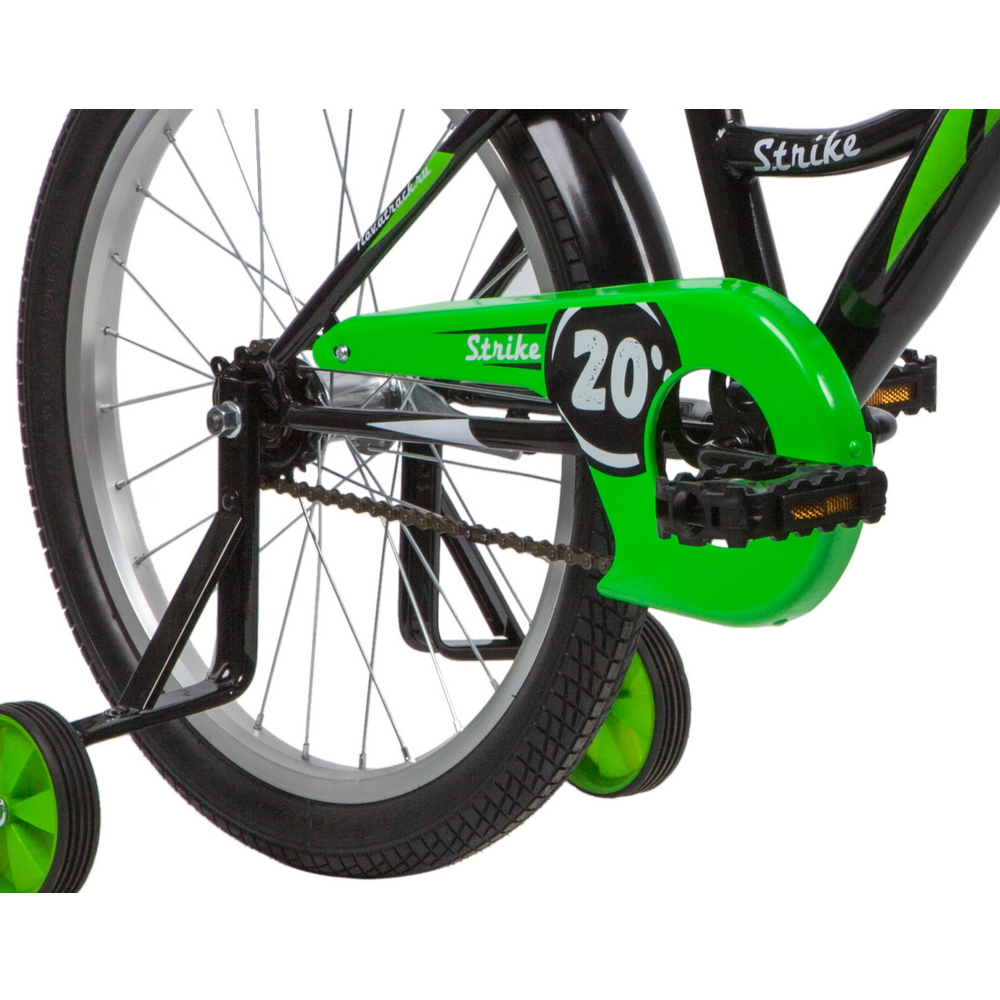 Велосипед 20 детский Novatrack Strike (2020) количество скоростей 1 рама сталь 12 черный/зеленый