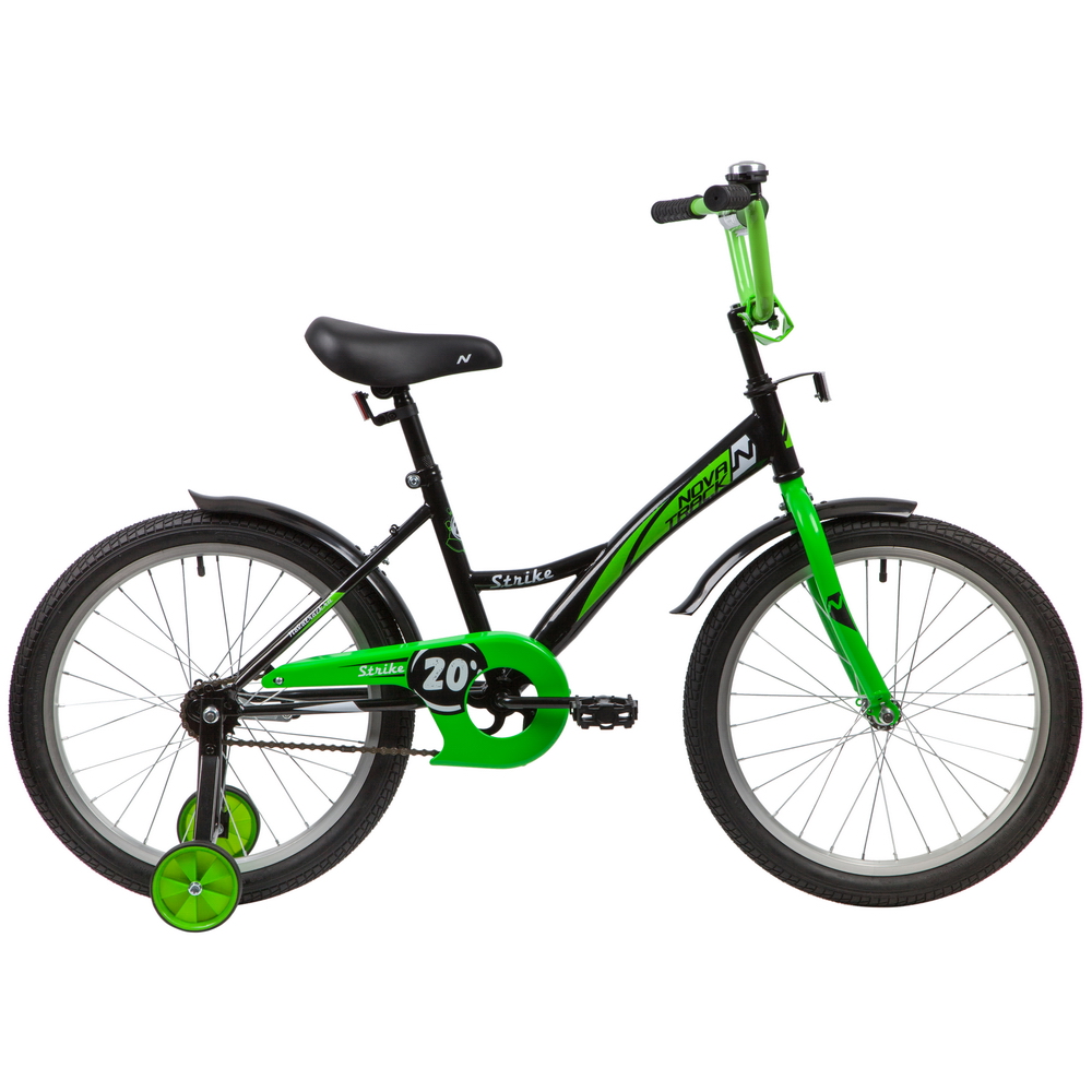 Велосипед 20 детский Novatrack Strike (2020) количество скоростей 1 рама сталь 12 черный/зеленый