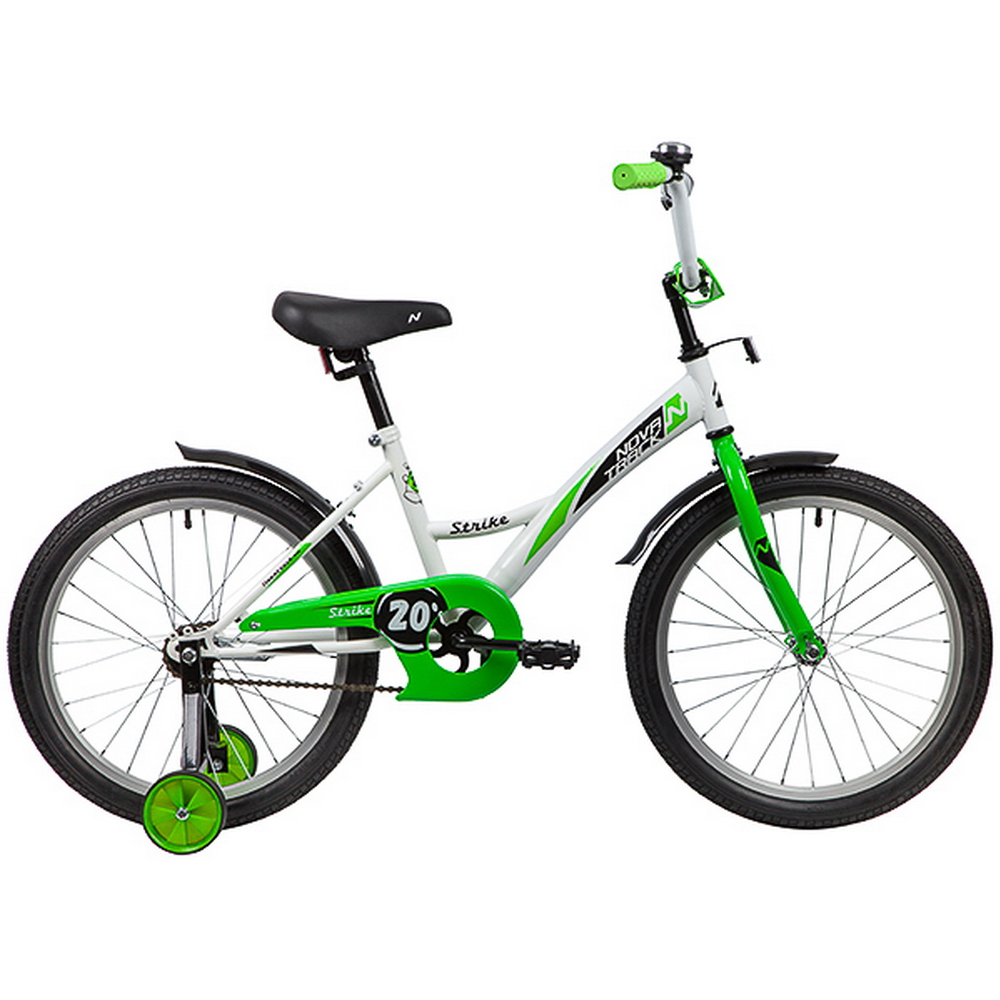 Велосипед 20 детский Novatrack Strike (2020) количество скоростей 1 рама сталь 12 белый/зеленый