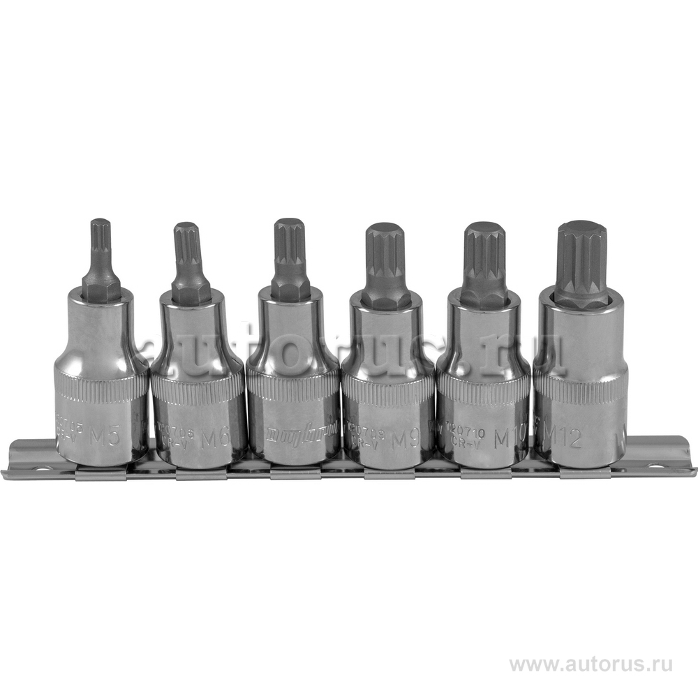 Набор насадок торцевых 12DR с вставками-битами SPLINE на держателе, M5-M12, 6 предметов OMBRA 912706
