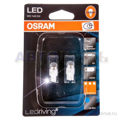 Лампа светодиодная 12V W5W 1W OSRAM Premium 2 шт. блистер 2850BL-02B