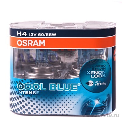 Лампа 12V H4 60/55W P43t OSRAM COOL BLUE INTENSE 2 шт. DUOBOX 64193CBI-HCB