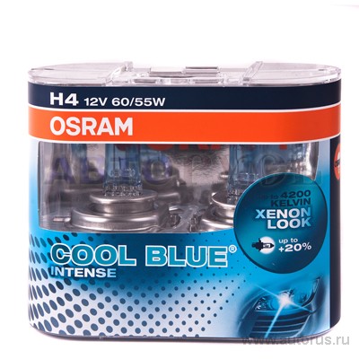 Лампа 12V H4 60/55W P43t OSRAM COOL BLUE INTENSE 2 шт. DUOBOX 64193CBI-HCB