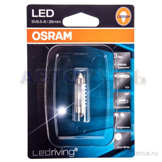 Лампа светодиодная 12V C5W 5W 6000K OSRAM 1 шт. блистер 6436CW-01B