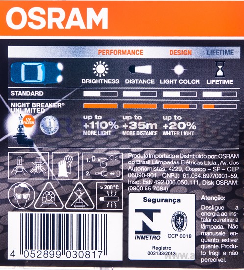 Лампа 12V HB4 51W +110% P22d OSRAM NIGHT BREAKER UNLIMITED 2 шт. DUOBOX 9006NBU-HCB