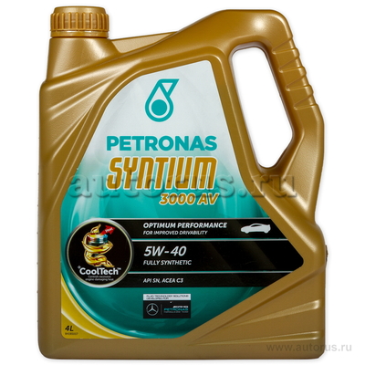 Масло моторное Petronas Syntium 3000 AV 5W40 синтетическое 4 л 18284019