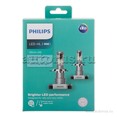 Лампа светодиодная 12V H4 1W PHILIPS LED 2 шт. картон 11342ULWX2