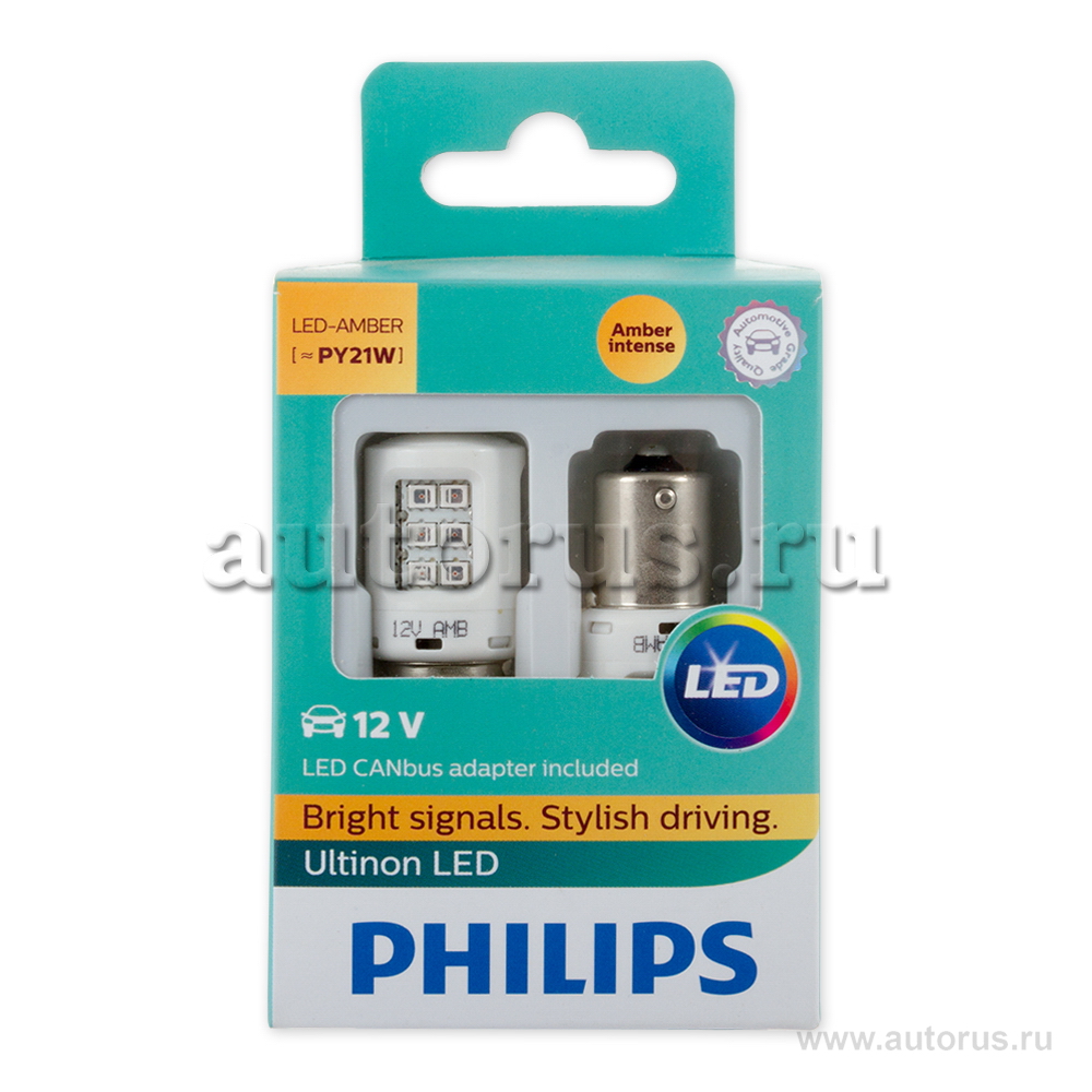 Лампа светодиодная 12V PY21W 21W PHILIPS LED+ smart Canbus 2 шт. картон 11498 ULAX2