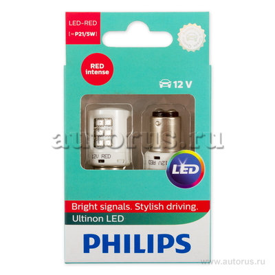 Лампа светодиодная 12V P21/5W 21/5W PHILIPS LED RED 2 шт. картон 11499ULRX2