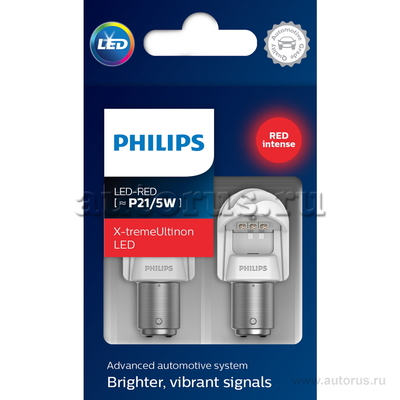 Лампа светодиодная 12V P21/5W 21/5W PHILIPS LED RED 2 шт. блистер 11499XURX2