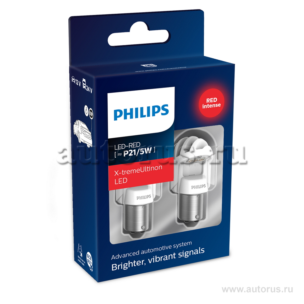 Лампа светодиодная 12V P21/5W 21/5W PHILIPS LED RED 2 шт. блистер 11499XURX2