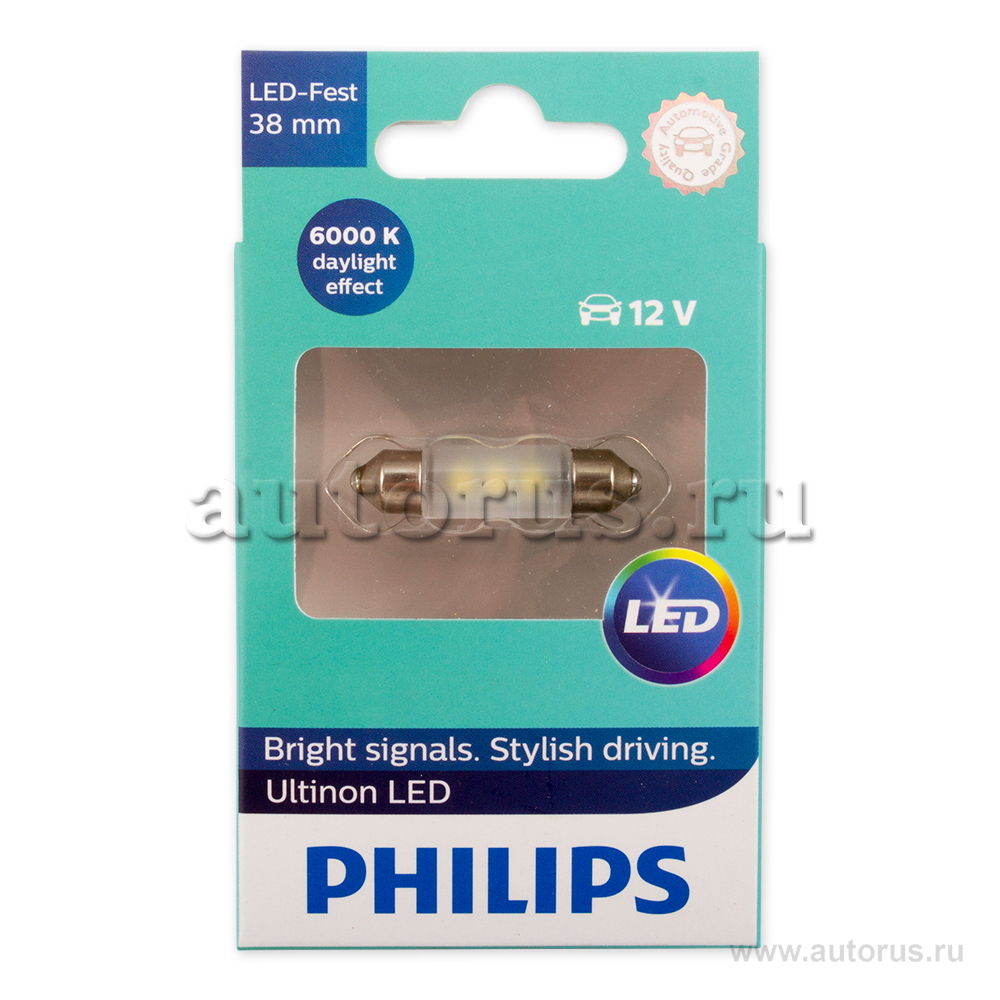 Лампа светодиодная 12V Festoon 38mm 1W 6000K PHILIPS LED 1 шт. картон 11854ULWX1