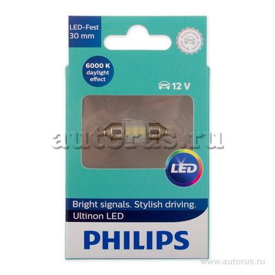 Лампа светодиодная 12V Festoon 30mm 1W 6000K PHILIPS LED 1 шт. картон 11860ULWX1