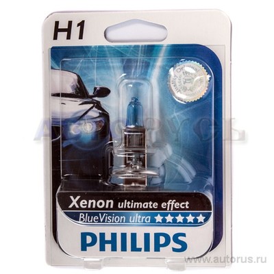 Лампа 12V H1 55W PHILIPS BlueVision Ultra 1 шт. блистер 12258BVUB1