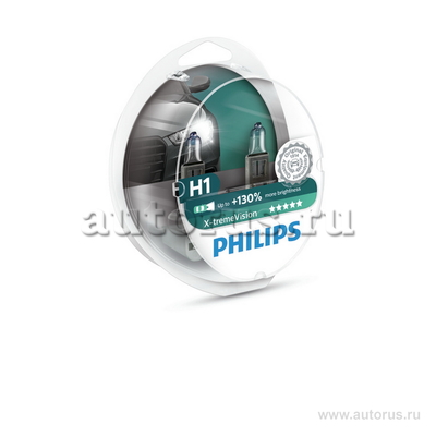 Лампа 12V H1 55W +130% PHILIPS X-tremeVision 2 шт. DUOBOX 12258 XVS2