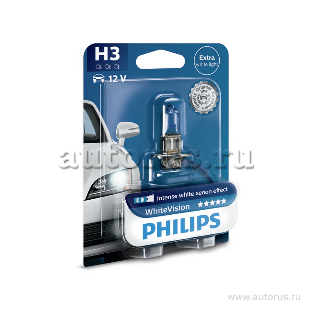 Лампа 12V H3 55W PHILIPS White Vision 1 шт. блистер 12336WHVB1