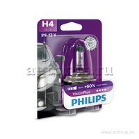 Лампа 12V H4 60/55W +60% PHILIPS VisionPlus 1 шт. блистер 12342VPB1