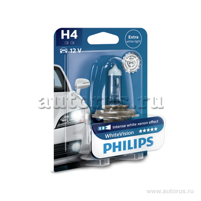 Лампа 12V H4 60/55W PHILIPS White Vision 1 шт. блистер 12342WHVB1