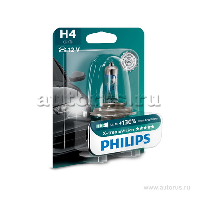 Лампа 12V H4 60/55W +130% PHILIPS X-tremeVision 1 шт. блистер 12342XVB1