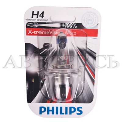 Лампа 12V H4 60/55W +100% PHILIPS X-tremeVision Moto 1 шт. блистер 12342 XV+BW100