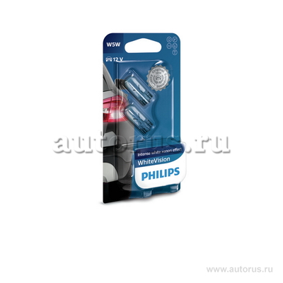 Лампа 12V W5W 5W PHILIPS White Vision 2 шт. блистер 12961NBVB2