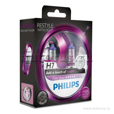 Лампа 12V H7 55W +60% PHILIPS Color Vision Pink 2 шт. DUOBOX 12972CVPPS2