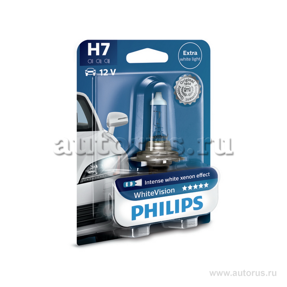 Лампа 12V H7 55W PHILIPS White Vision 1 шт. блистер 12972WHVB1