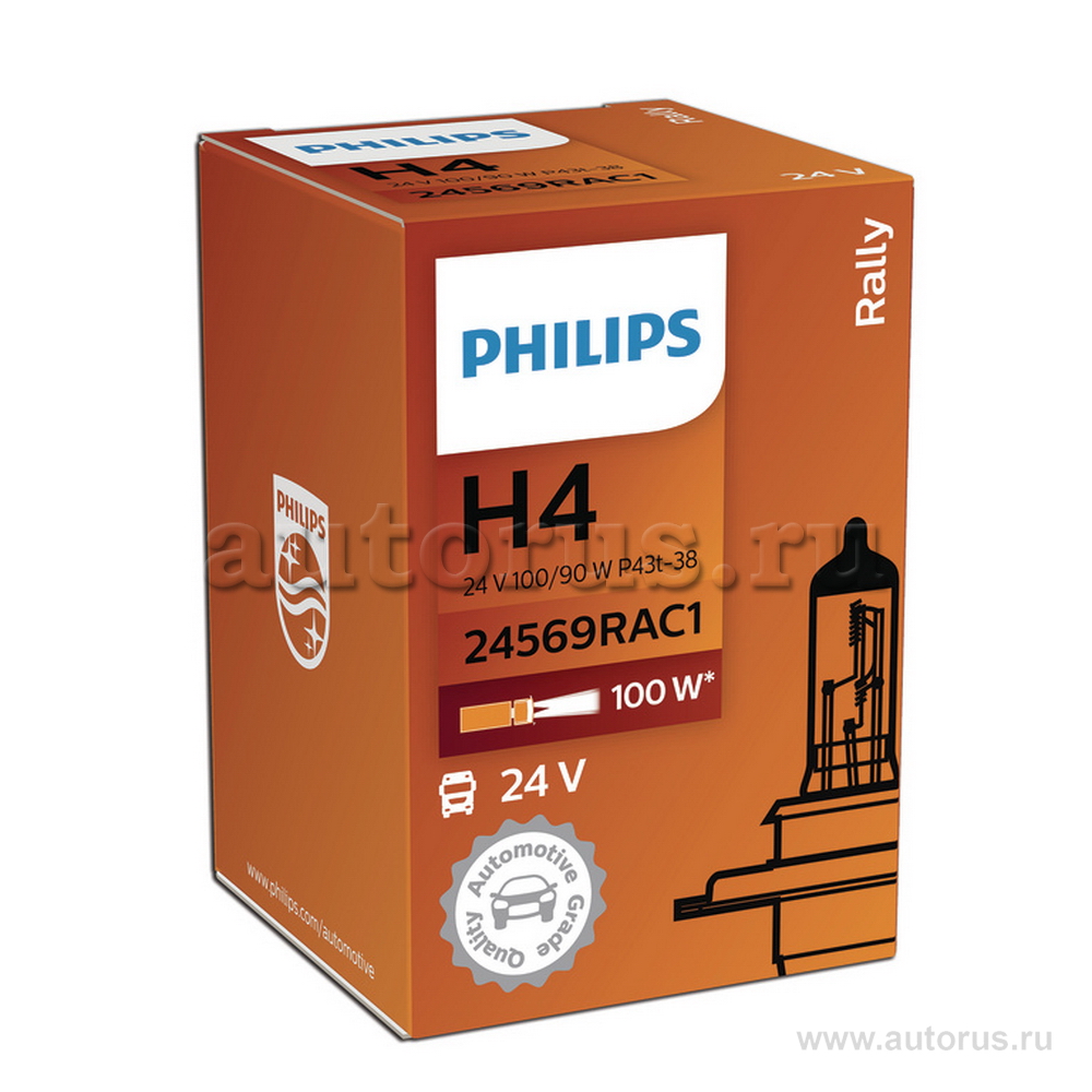 Лампа 24V H4 100/90W PHILIPS Rally 1 шт. картон 24569RAC1