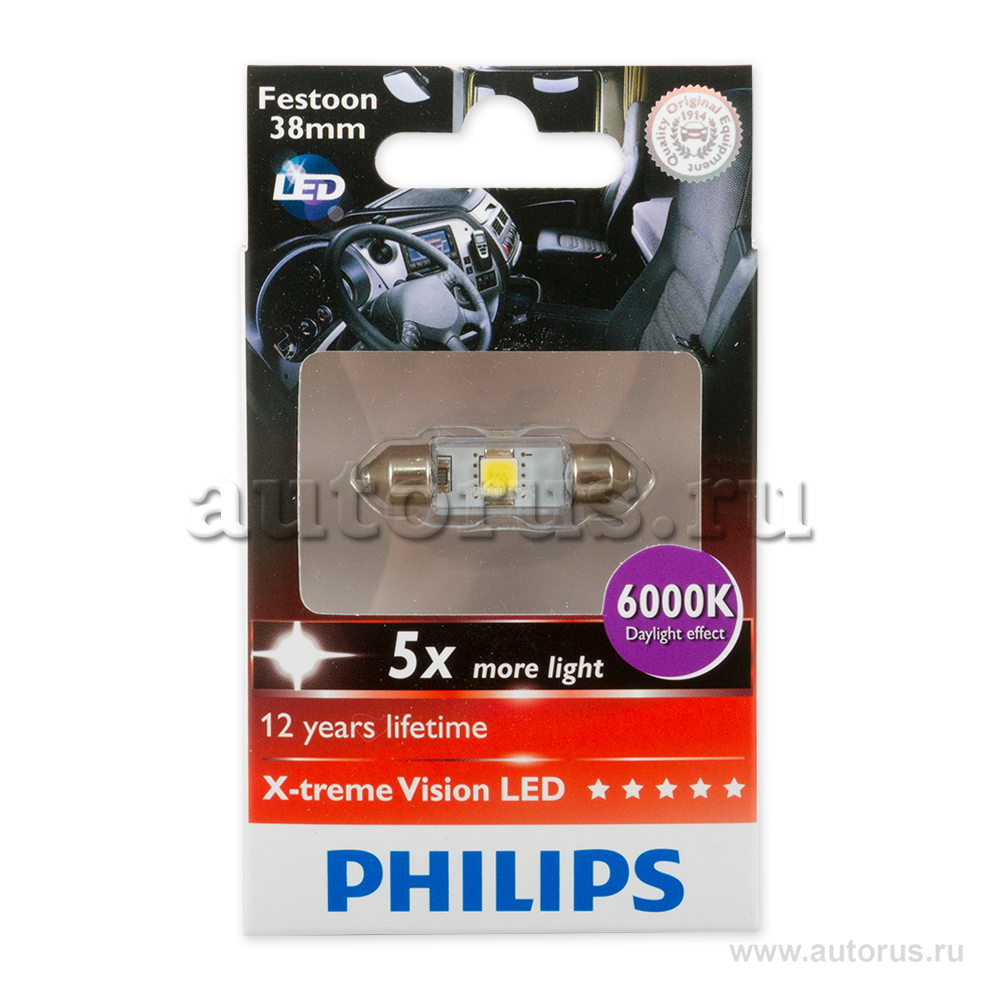 Лампа светодиодная 24V Fest 10.5x38 1W 6000K PHILIPS X-treme Ultinon LED 1 шт. картон 249446000KX1