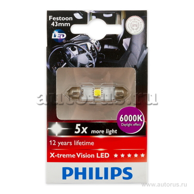 Лампа светодиодная 24V Fest 10.5x43 1W 6000K PHILIPS LED 1 шт. картон 249466000KX1