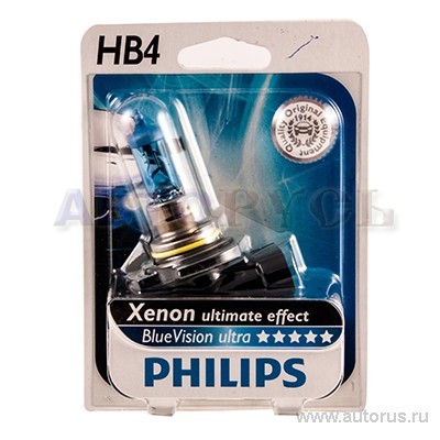 Лампа 12V HB4 55W PHILIPS BlueVision Ultra 1 шт. блистер 9006BVUB1