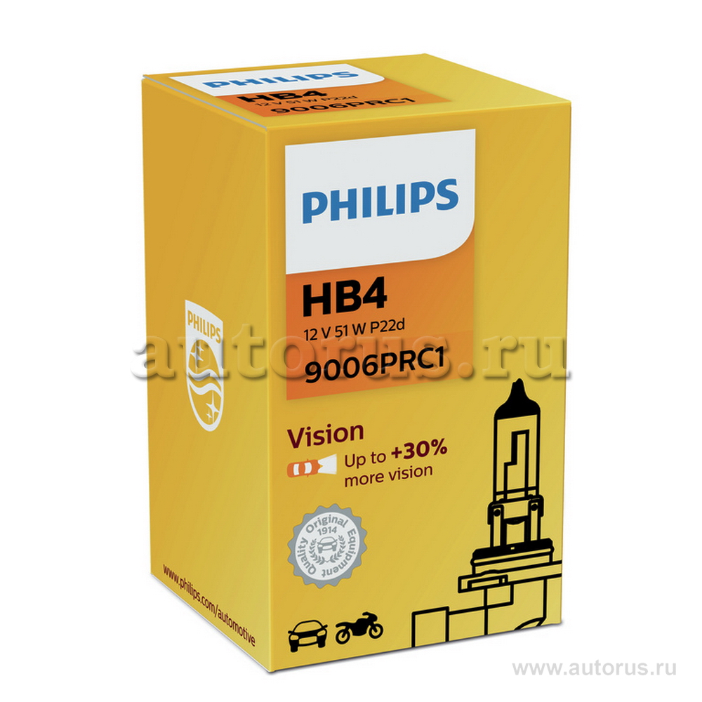 Лампа 12V HB4 55W +30% PHILIPS Premium 1 шт. картон 9006PRC1