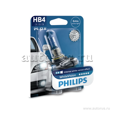 Лампа 12V HB4 55W PHILIPS White Vision 1 шт. блистер 9006WHVB1