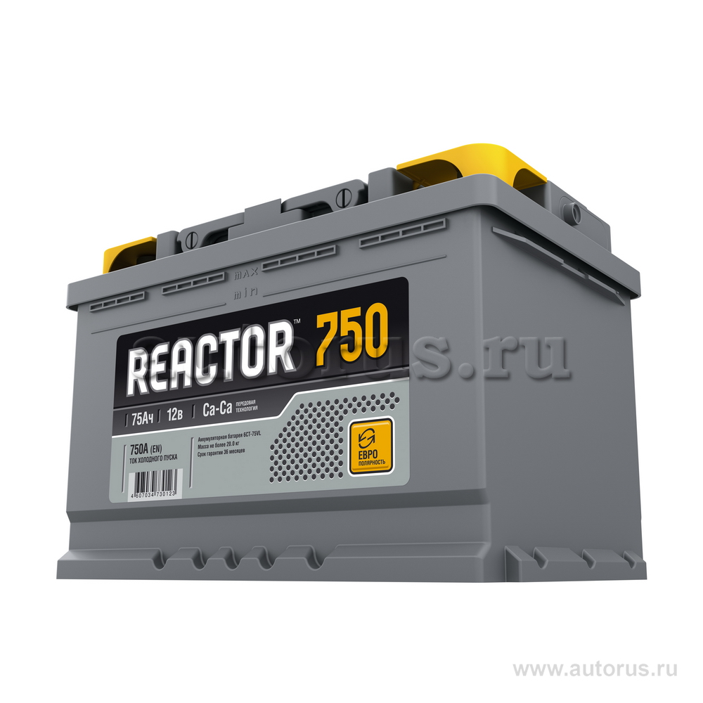 Аккумулятор REACTOR 75 А/ч прямая L+ EN 750A 278x175x190 6CT-75.1