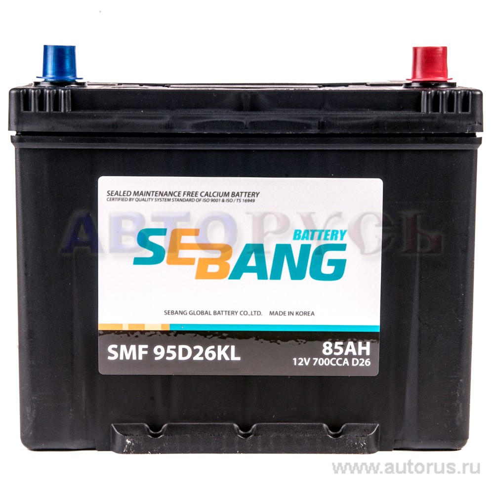 Аккумулятор SEBANG SMF 85 А/ч обратная R+ EN 700A 260x175x225 SMF 95D26KL SMF 95D26KL