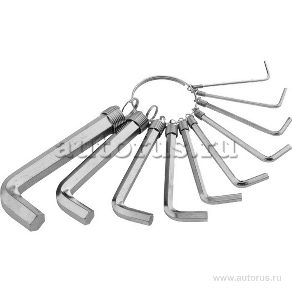 Набор ключей имбусовых HEX, 1, 5-10 мм, CrV, 10шт. никелированный, на кольце SPARTA 112685
