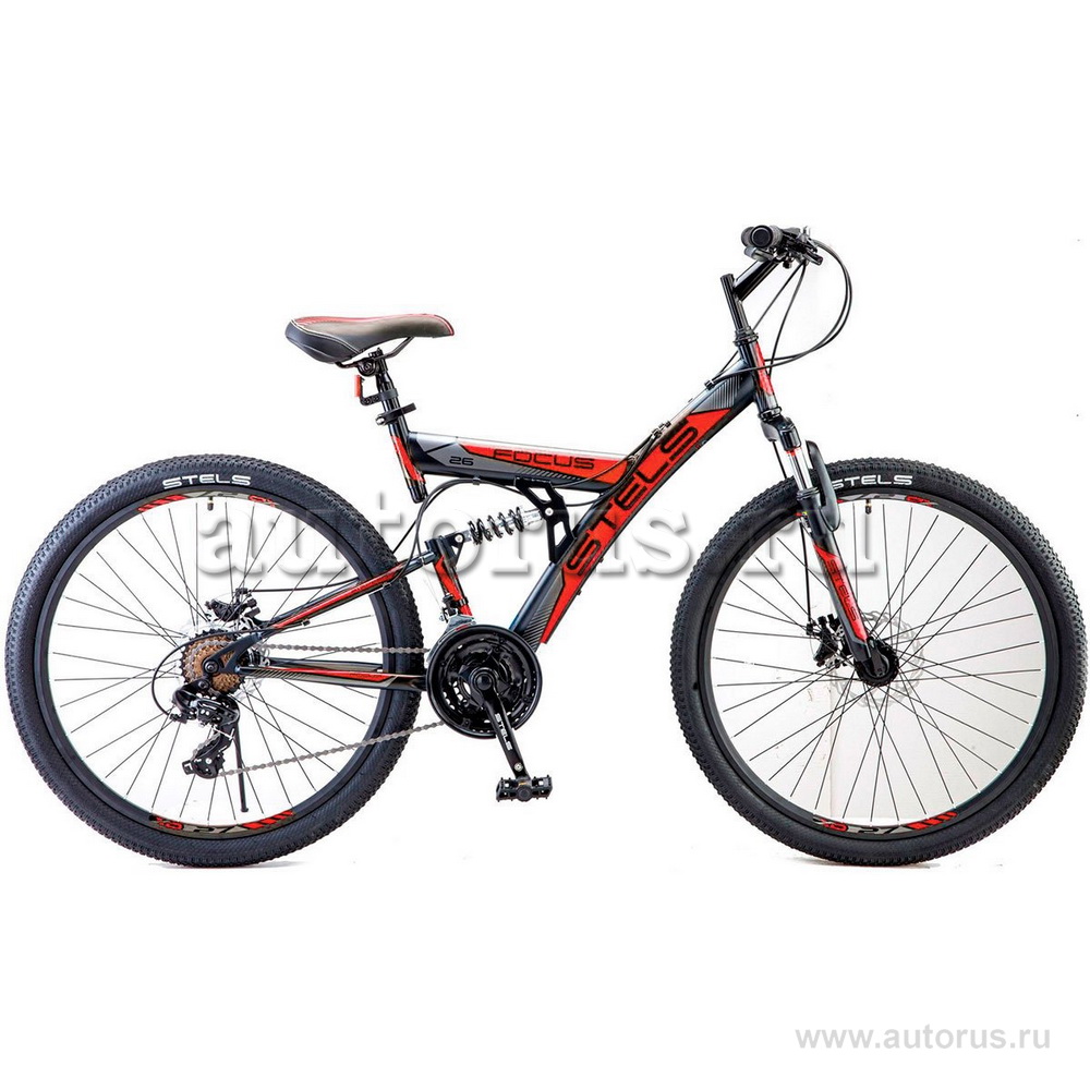 Велосипед 26 горный STELS Focus MD (2019) количество скоростей 21 рама сталь 18 черный/красный