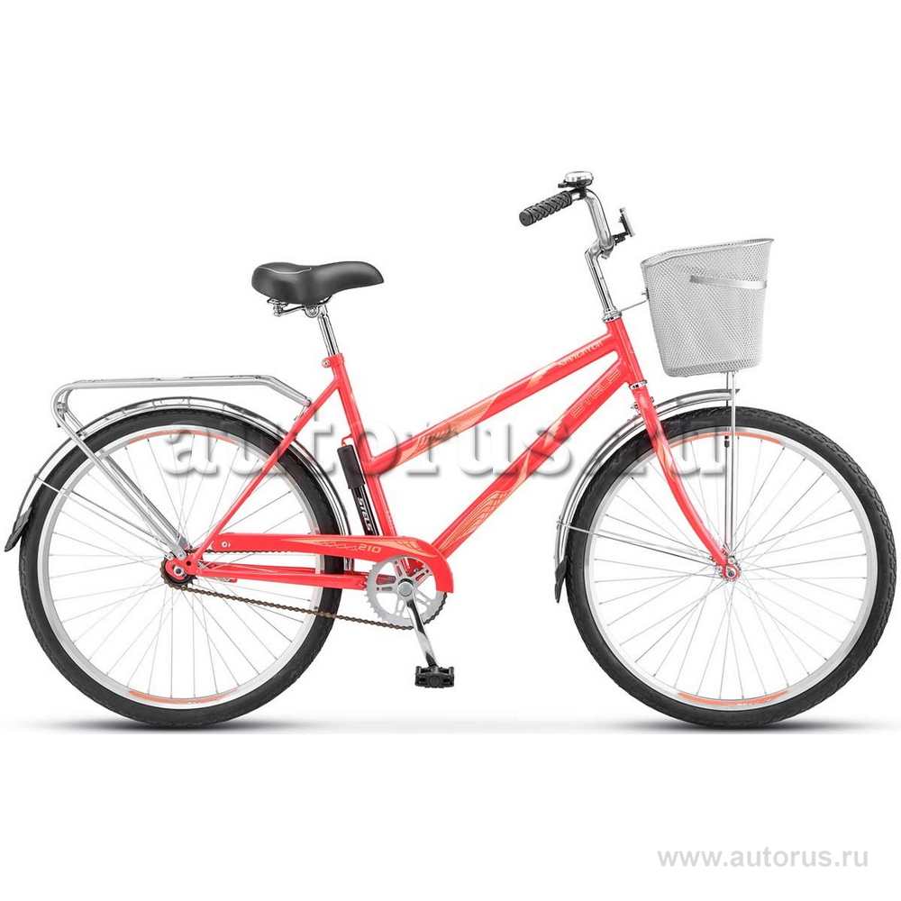 Велосипед 26 дорожный STELS Navigator 210 Lady (2018) количество скоростей 1 рама сталь 19 с корзиной коралловый