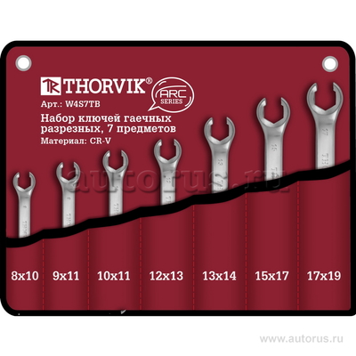 Набор ключей гаечных разрезных серии ARC в сумке, 8-19 мм, 7 предметов THORVIK W4S7TB