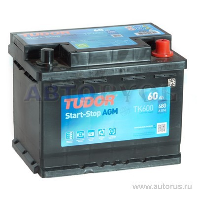Аккумулятор TUDOR AGM 60 А/ч обратная R+ EN 680A 242x175x190 TK600 TK600