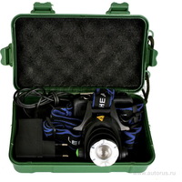 Фонарь налобный аккумулятор 220В, черный, CREE 3 Ватт, фокус, 2 ак 3 режима, пластик, бокс Ultraflash E150