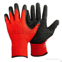 Перчатки хозяйственные (полиэстер) плотность 13G. Покрытие ладони, натуральный каучук(красно/черные) UNITRAUM UN-KSL112-9
