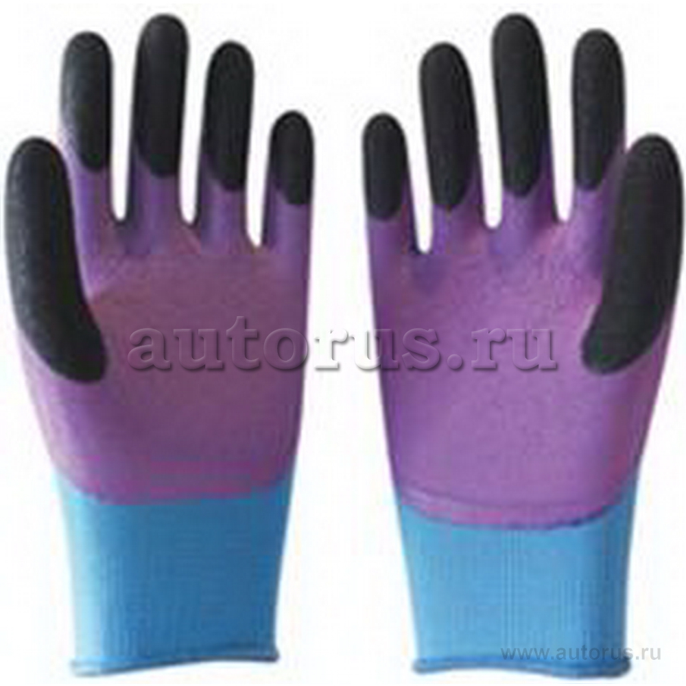 Перчатки хозяйственные (полиэстер) плотность 13G.Покрытие ладони,натуральный каучук(фиолетово/синий) UNITRAUM UN-L207-11
