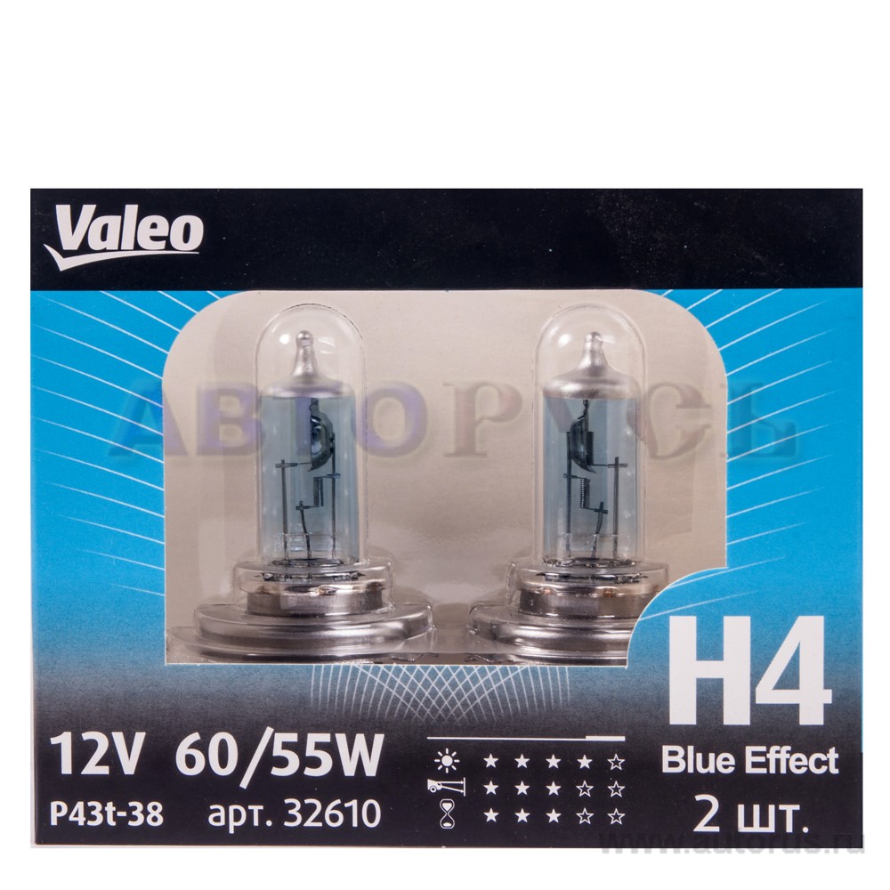 Лампа 12V H4 55/60W VALEO Blue Effect 2 шт. DUOBOX 032 610