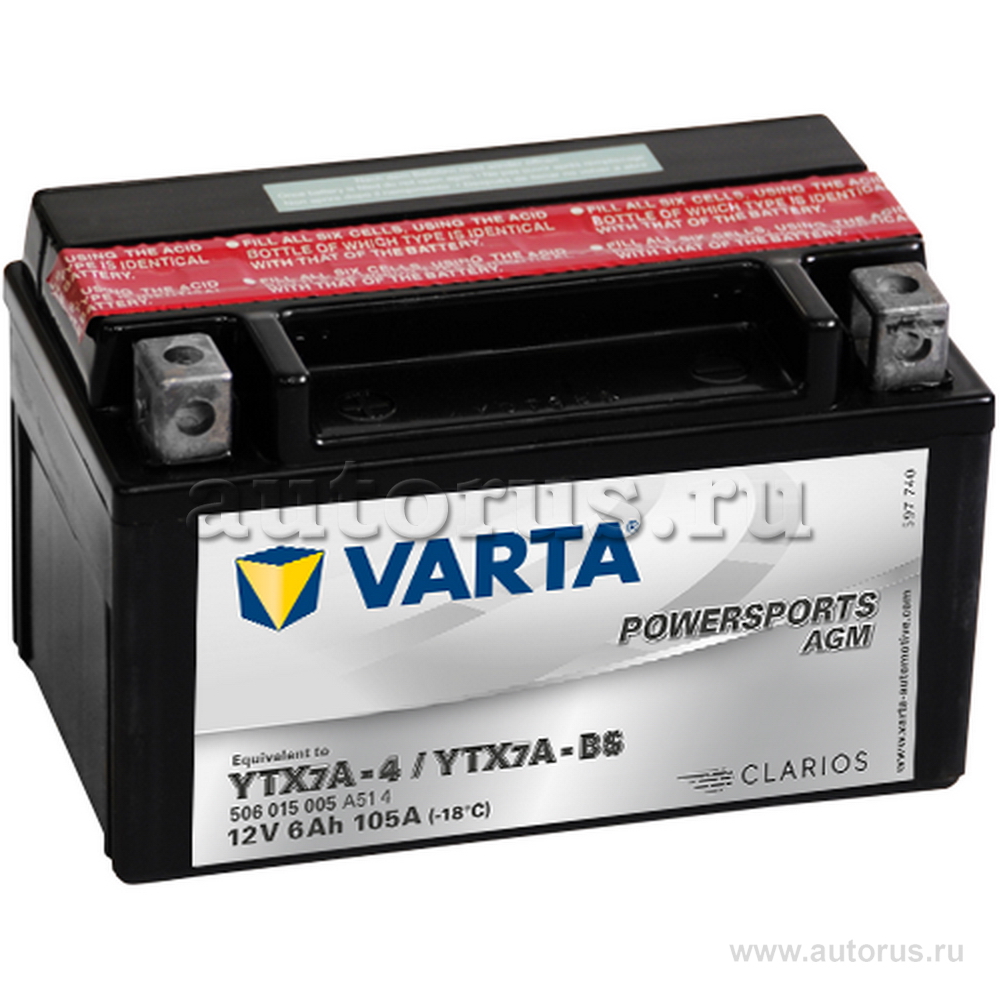 Аккумулятор VARTA moto AGM 6 А/ч прямая L+ EN 50A 151x88x94 506 015 005