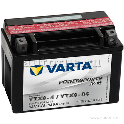 Аккумулятор VARTA moto AGM 8 А/ч прямая L+ EN 80A 152x88x106 508 012 008