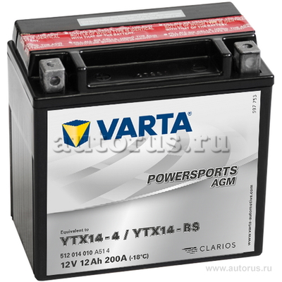 Аккумулятор VARTA FUNSTART AGM 12 А/ч прямая L+ EN 100A 152x88x147 512 014 010