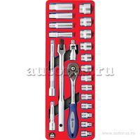 Набор торцевых головок 3/8 с принадлежностями, ложемент, 22 предмета МАСТАК 5-003222